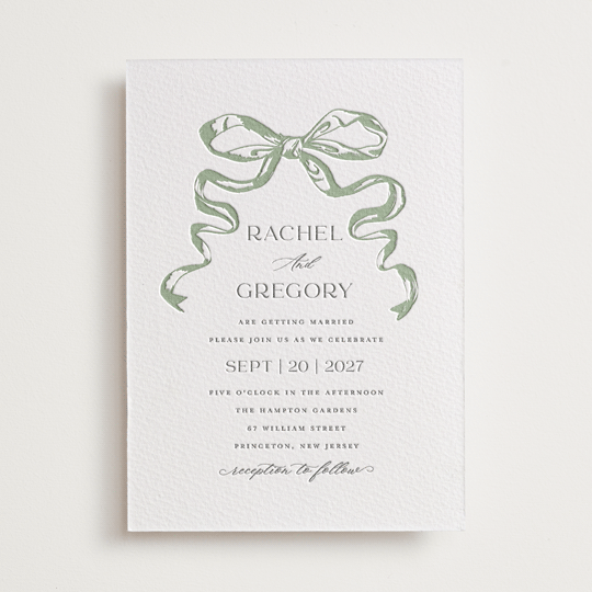 bow letterpress wedding invitation
