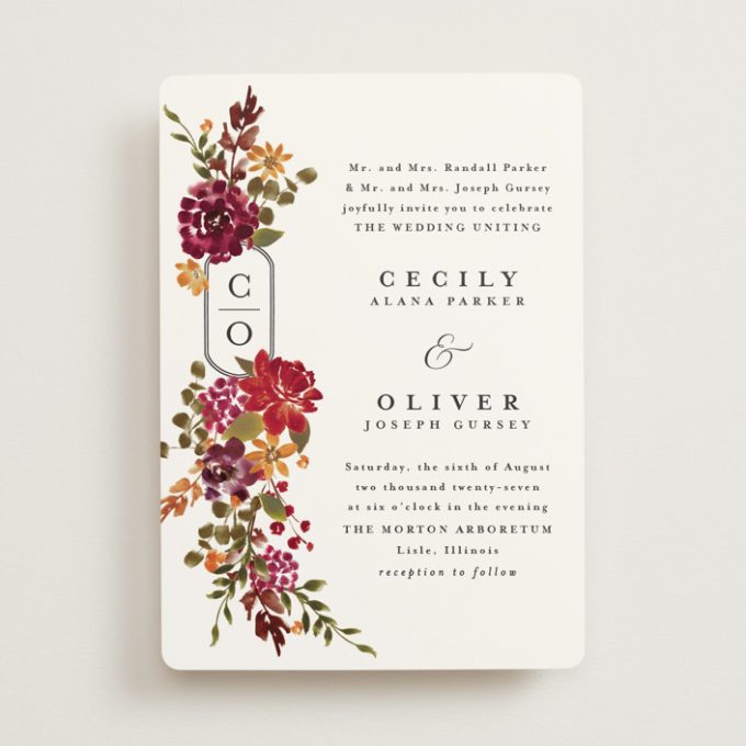 floral and monogram invitation